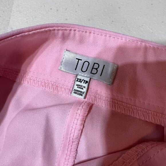 Tobi Women's Flat Front High Waisted Split Hem Stretch Skinny Pants Pink Size XS - Picture 7 of 11